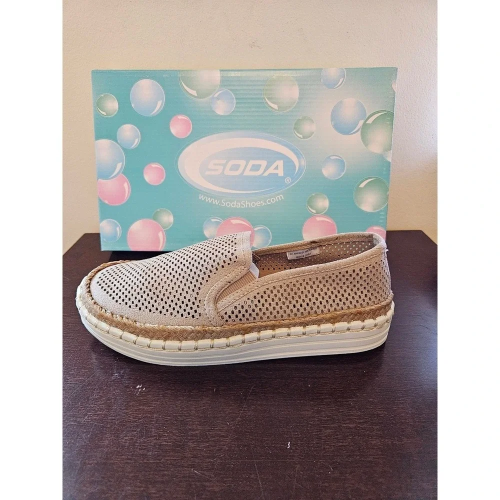 Soda Beige Perforated Espadrille Slip-On Shoes